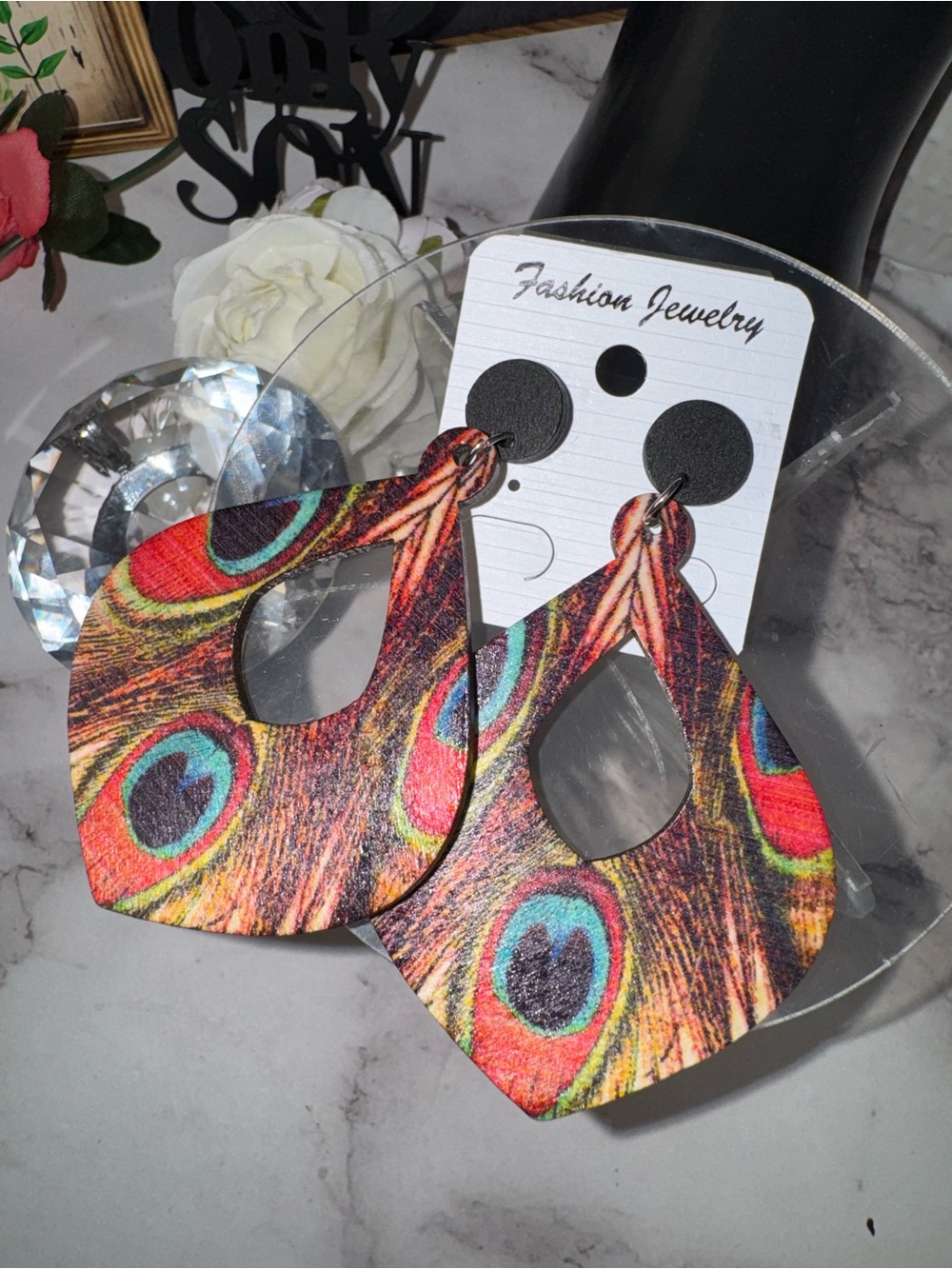Fashion Jewelry Multicolor Peacock Print Tear Drop Earrings
